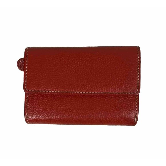 Vintage Genuine Leather Card Wallet ID Bi-Fold Lipstick Red Pebble Snap Closure - Picture 1 of 11